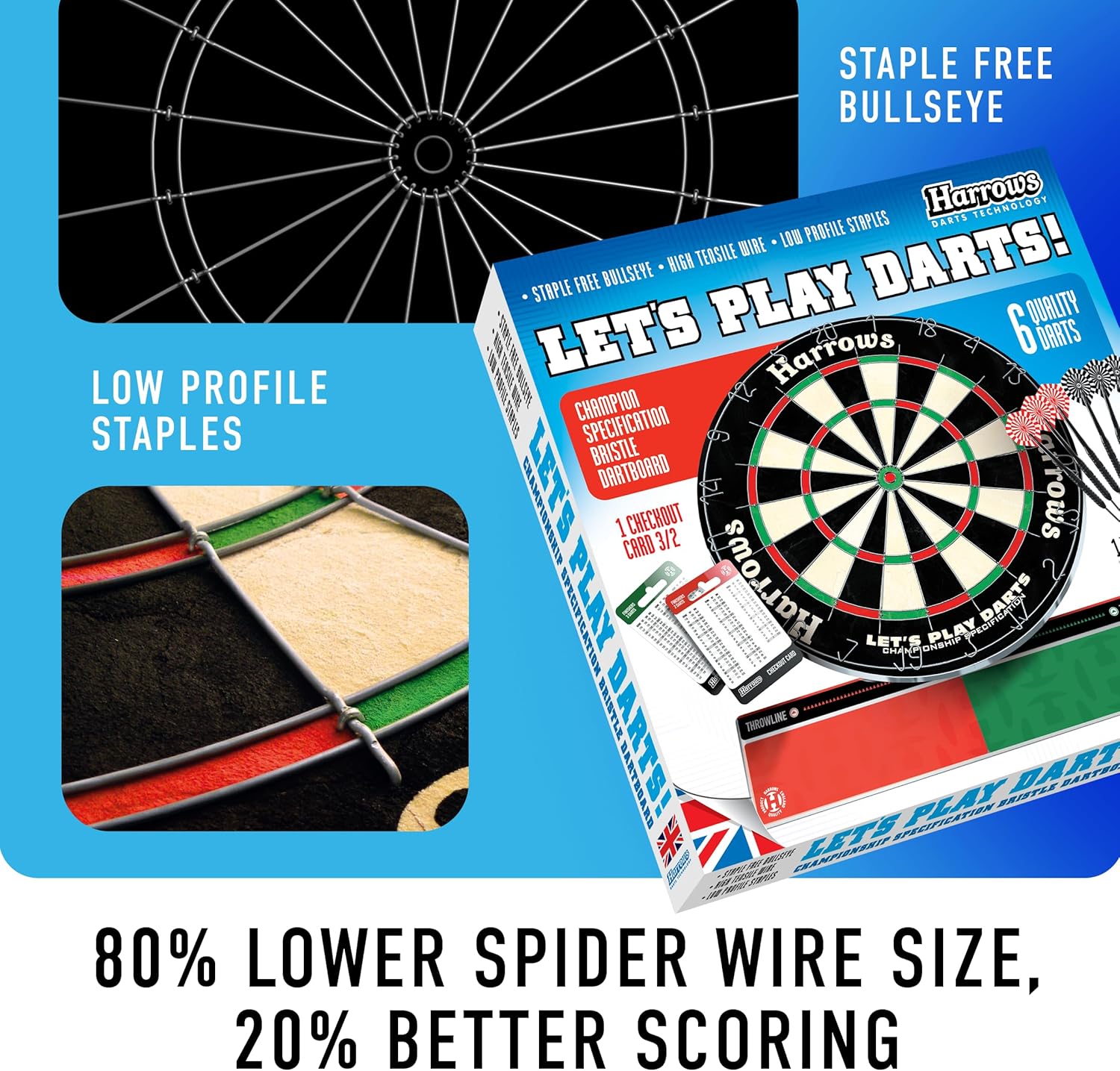 Bristle Dart Board Set Steel Tip Darts Staple Free Official