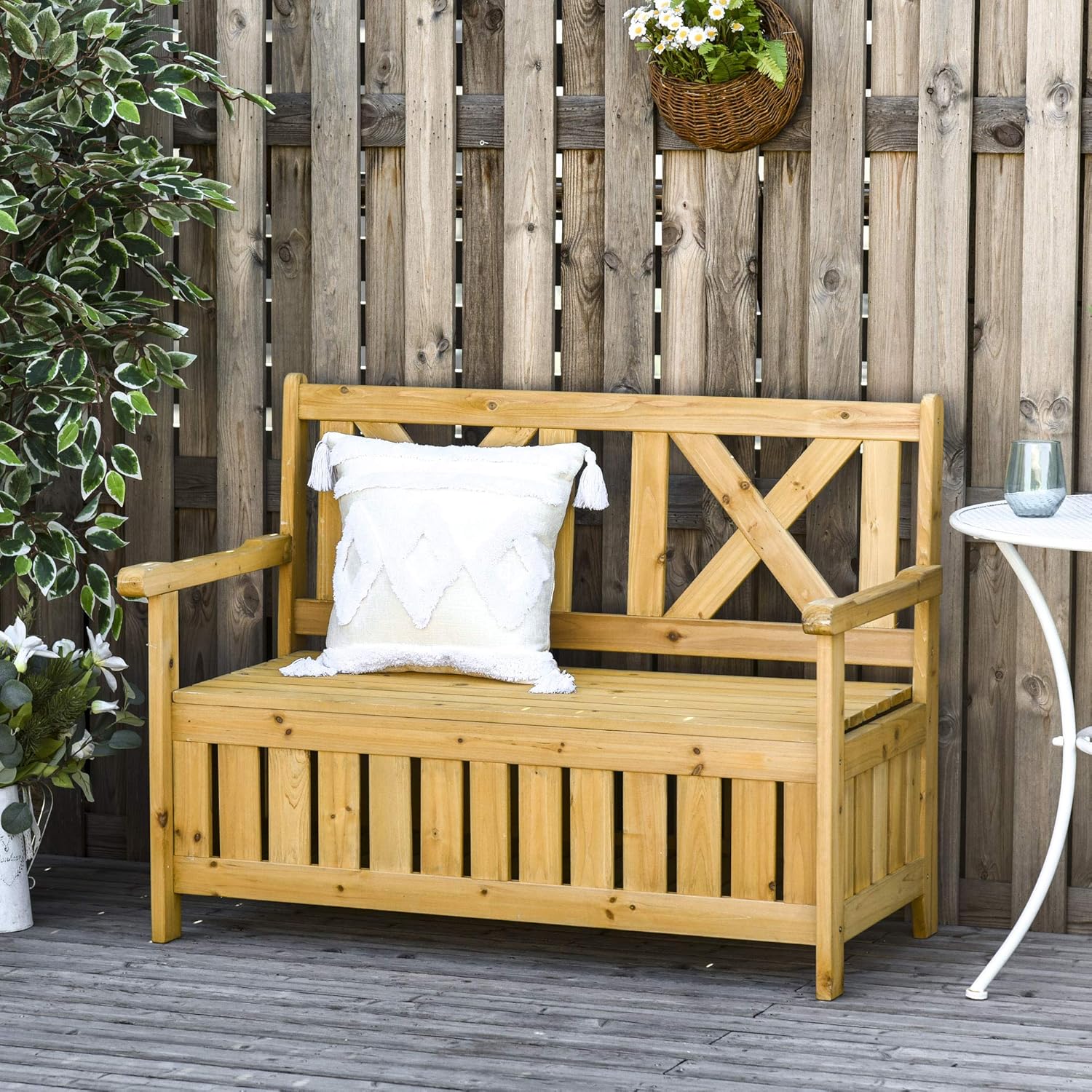 2 Seater Wooden Garden Storage Bench Patio Seat with Chest
