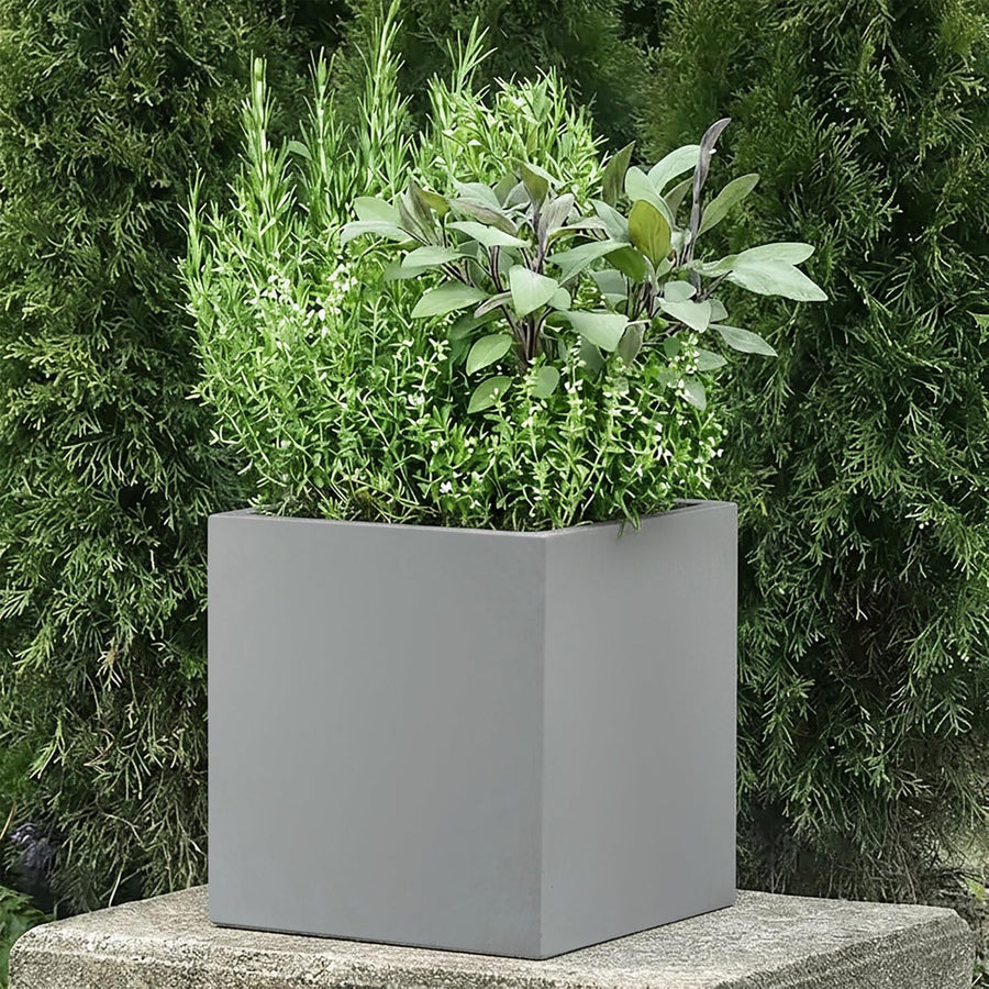 30cm Grey Square Planter Stone Effect Garden Pot Drainage