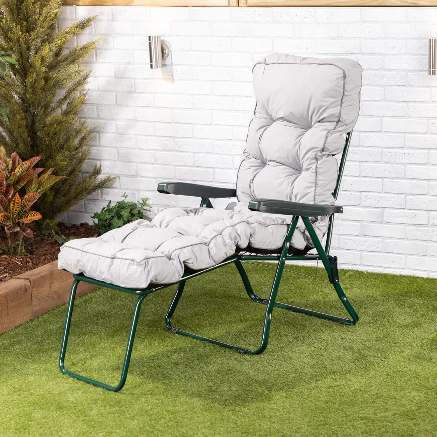 Folding Garden Sun Lounger with Cushion 5 Position Grey
