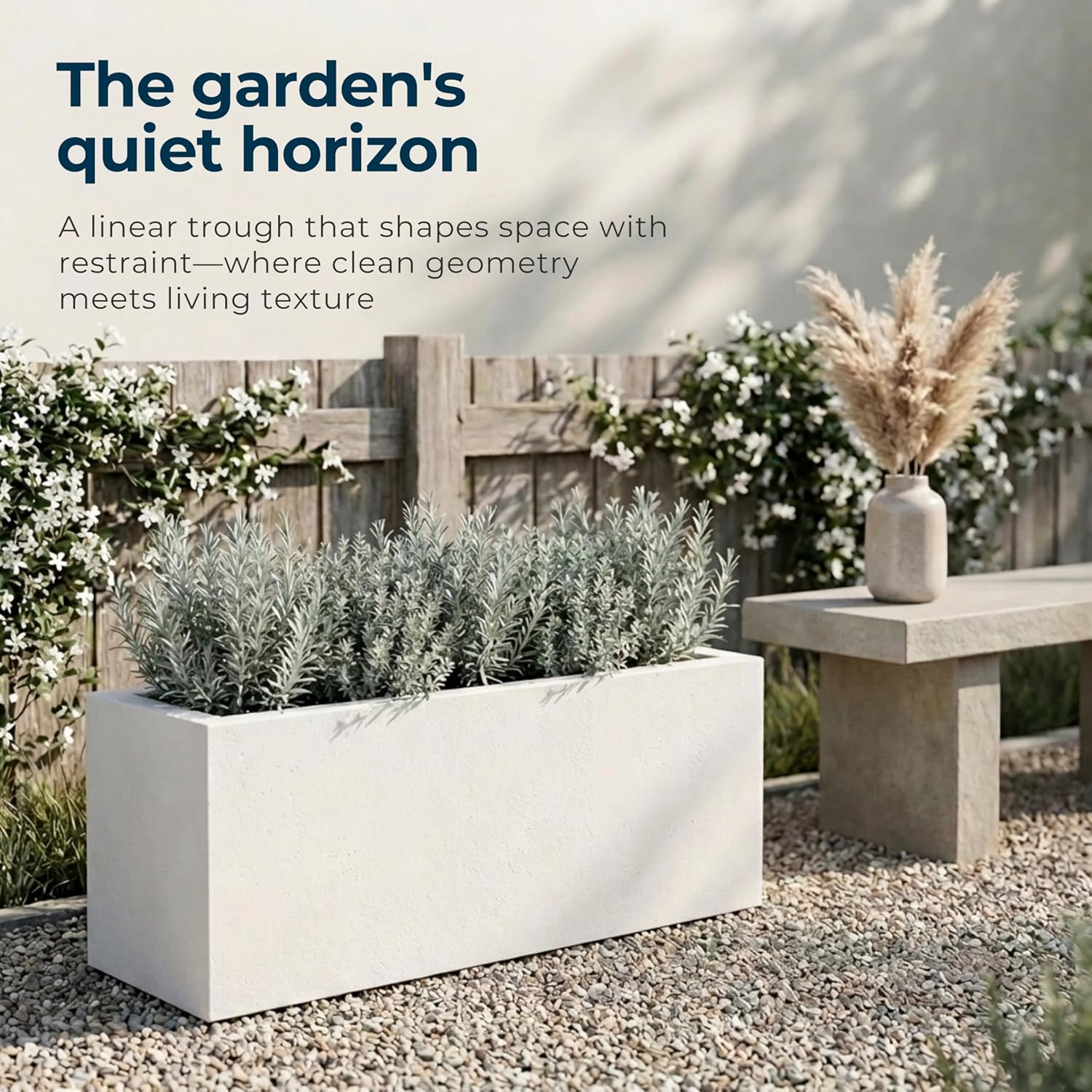 85cm Large Trough Planter White Stone Effect Outdoor Garden Pot