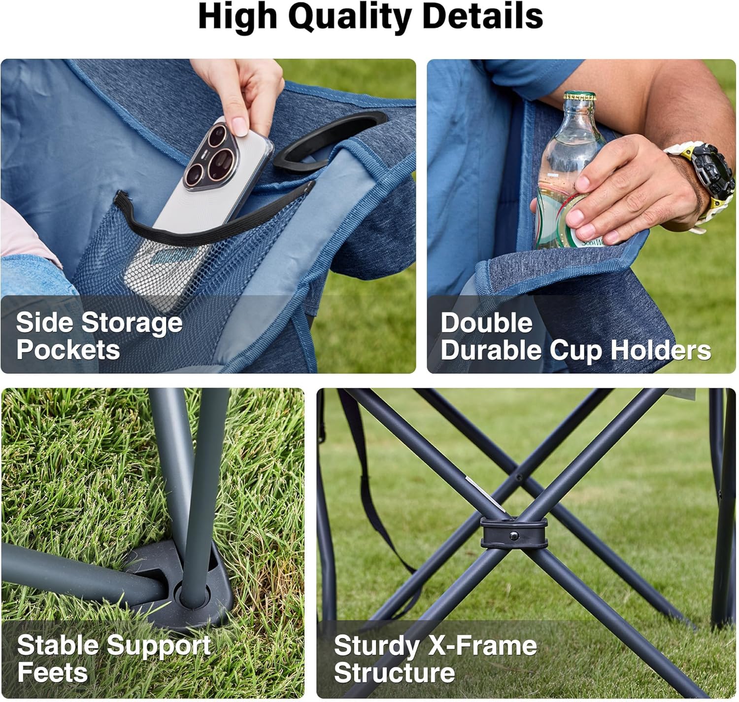 Set of 2 Oversized Padded Camping Chairs 227KG Blue