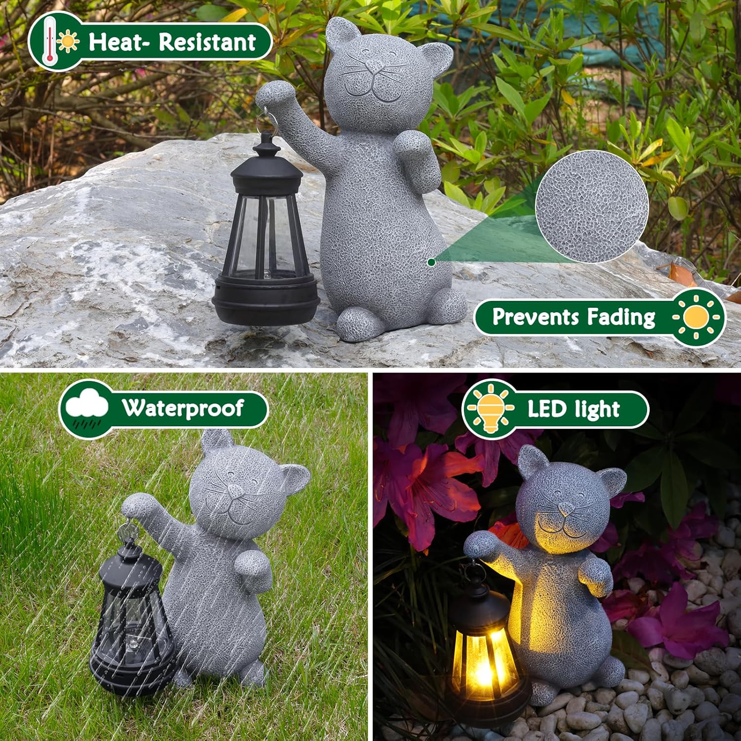 Solar Cat Garden Statue LED Lantern Waterproof Outdoor Decor
