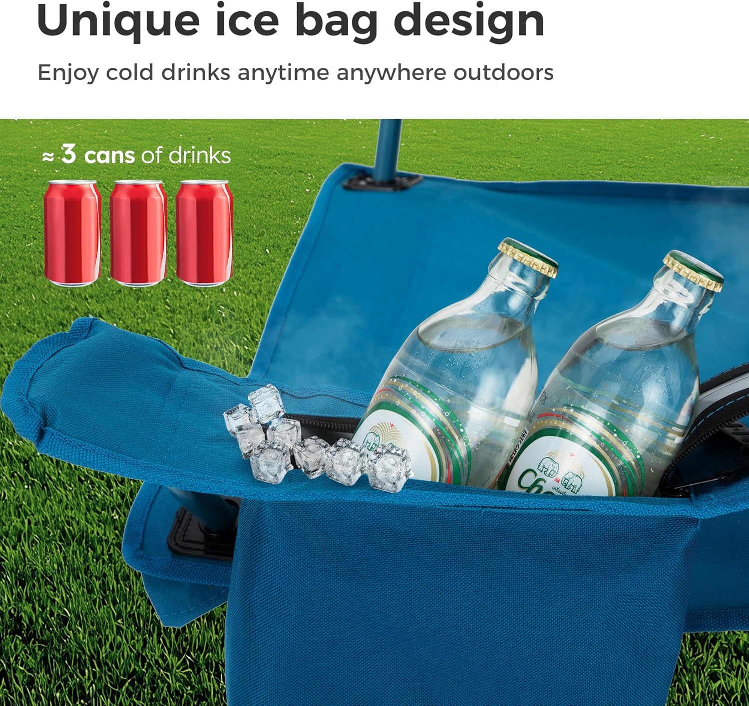 Set of 2 Folding Camping Chairs Cooler Bag Blue