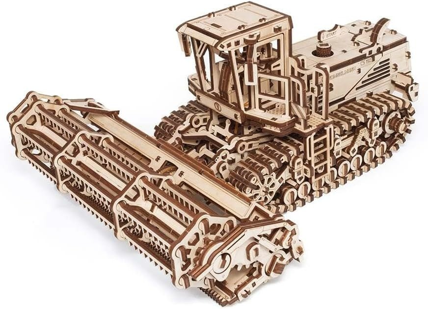 963pc Wooden Harvester Model Kit 3D Puzzle Mechanical Farm Build - Kwikley