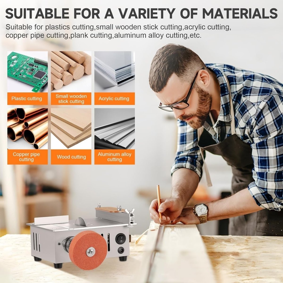 96W Dual Motor Mini Table Saw Precision Hobby Wood Metal Cutting Machine - Kwikley