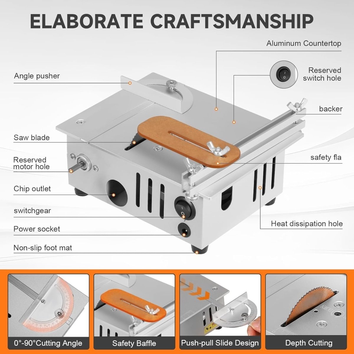 96W Dual Motor Mini Table Saw Precision Hobby Wood Metal Cutting Machine - Kwikley