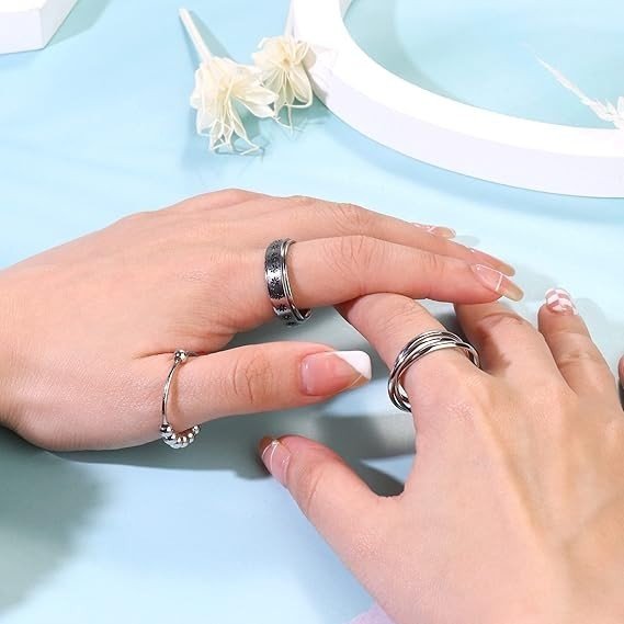 9pcs Anxiety Fidget Rings Stainless Steel Spinner Stress Relief Set - Kwikley