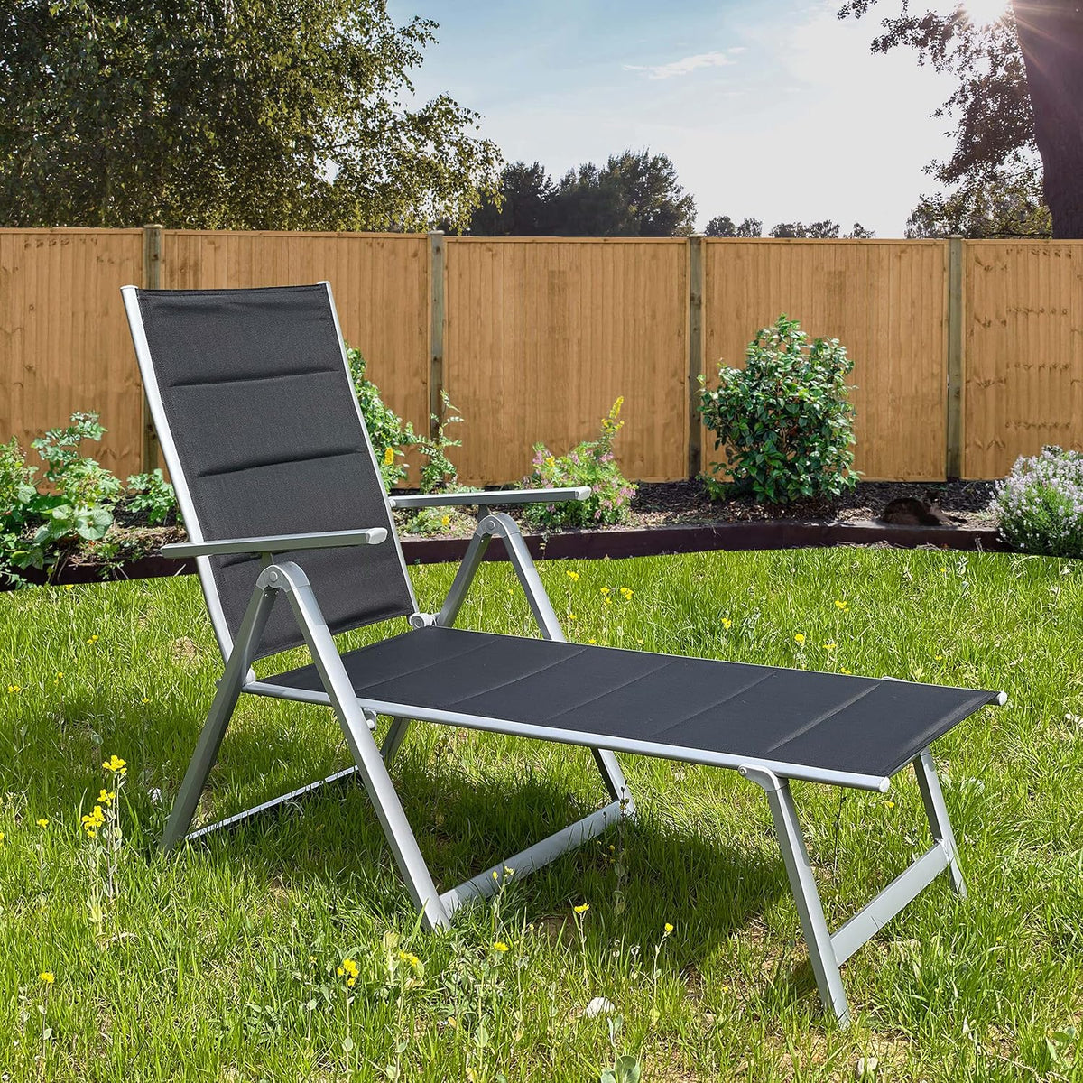 Reclining Sun Lounger Folding Outdoor Relaxer Chair Black