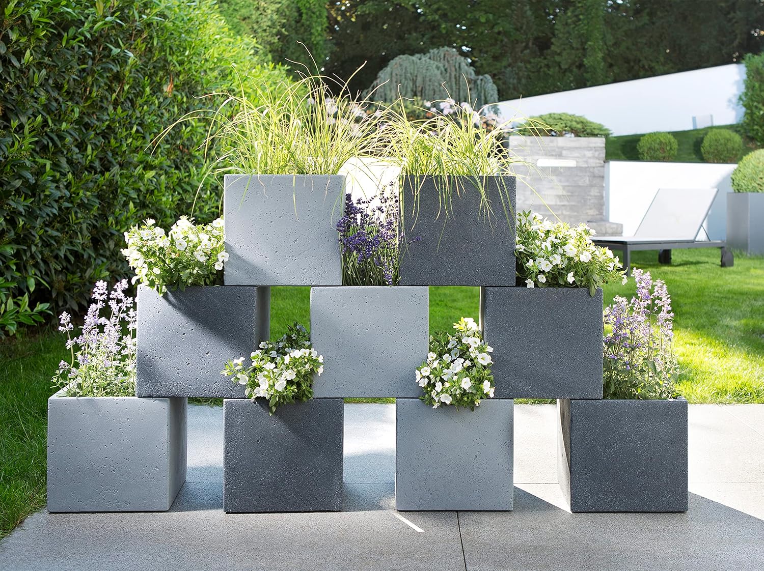 40cm Plant Pot Stony Black Concrete Effect Indoor Outdoor