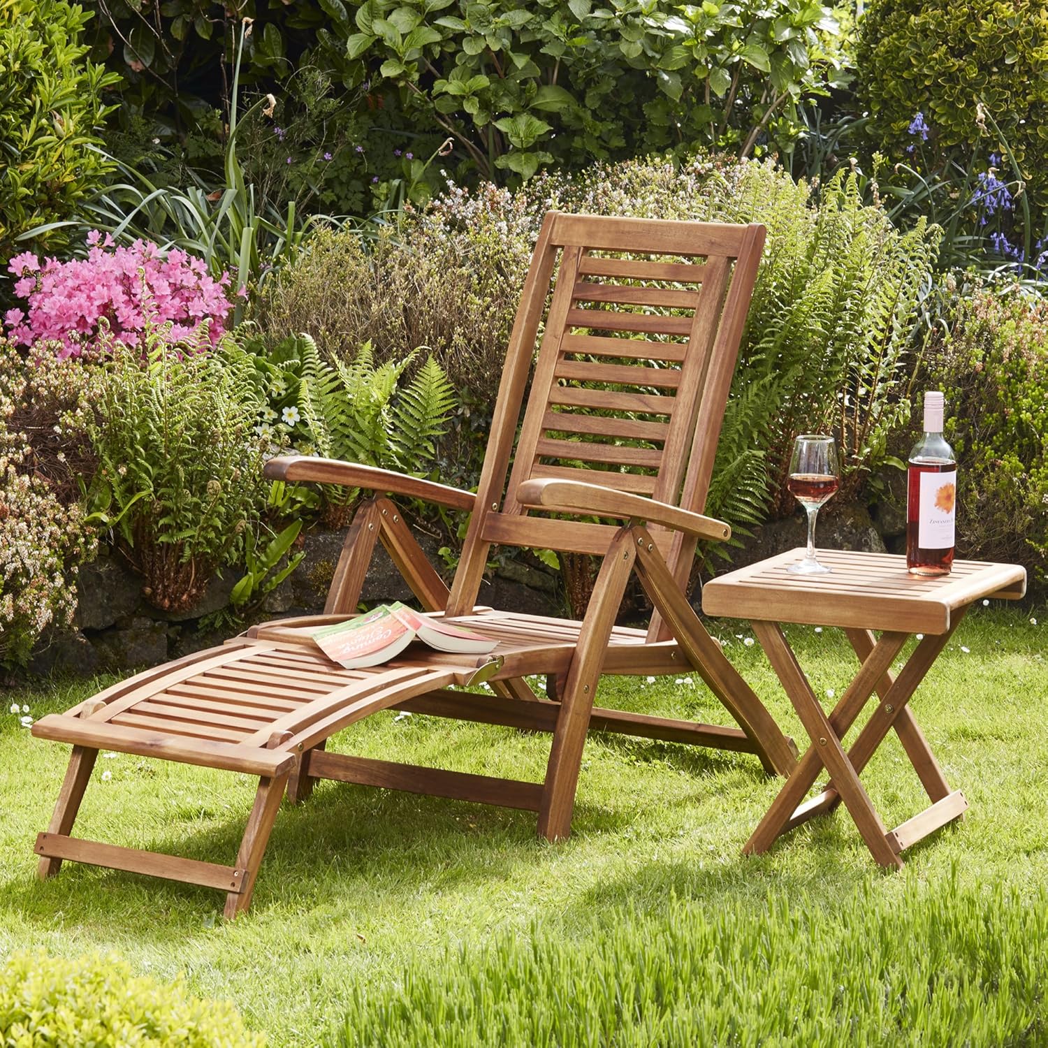 Acacia Hardwood Steamer Deck Chair Folding Recliner Brown