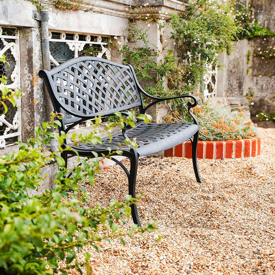 Cast Aluminium Garden Bench 2 Seater Outdoor Patio Seat Cushion