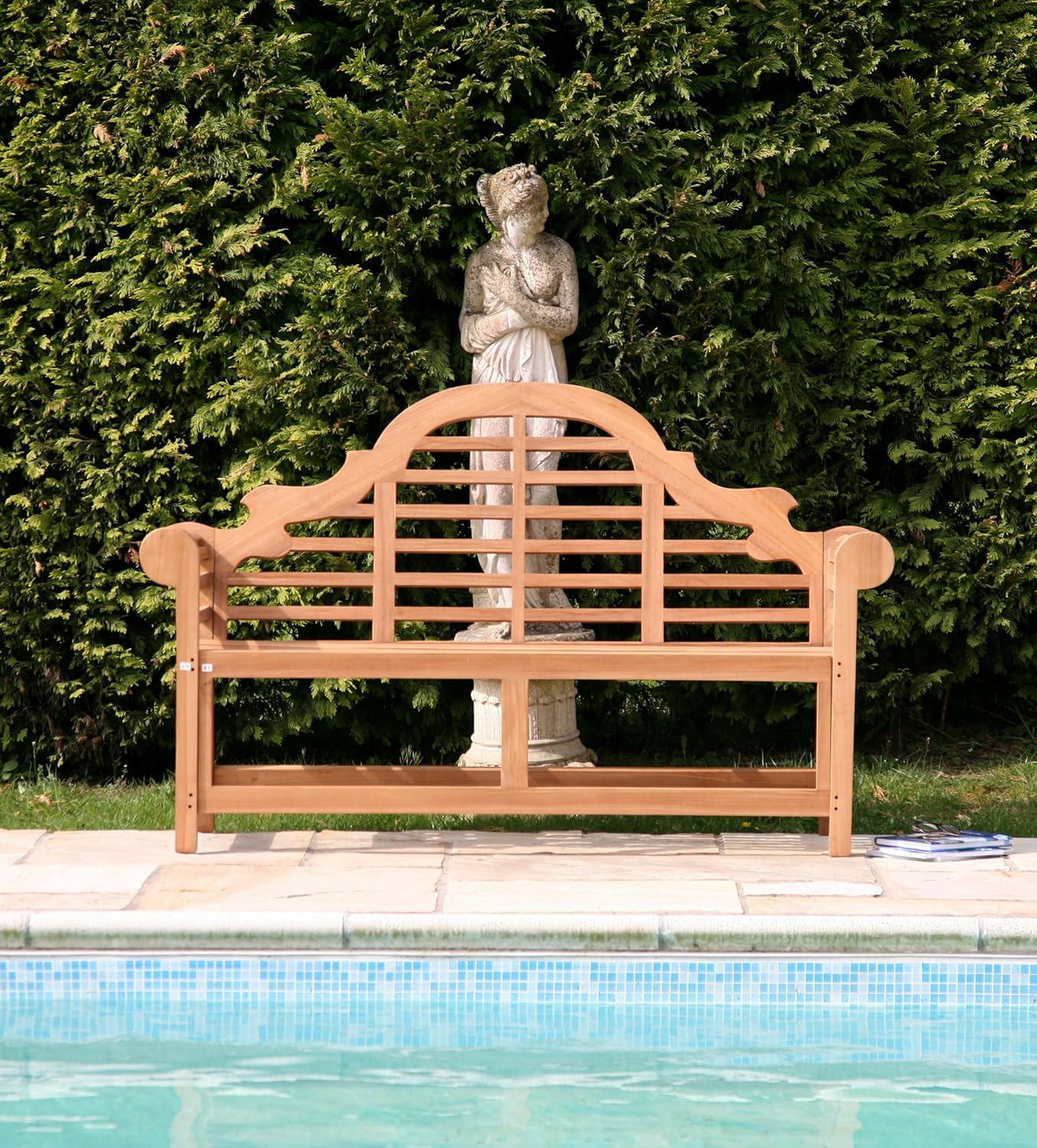 Teak Garden Bench 120cm 2 Seat Outdoor Patio Scroll Arm Natural Wood Seat