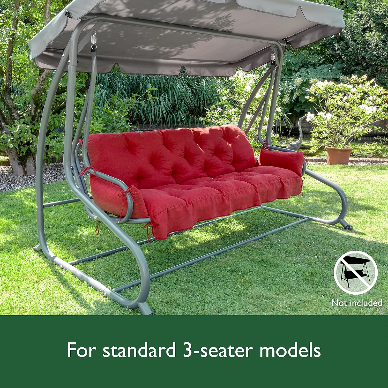 3 Seater Garden Swing Seat Cushion 180x50x8cm Red