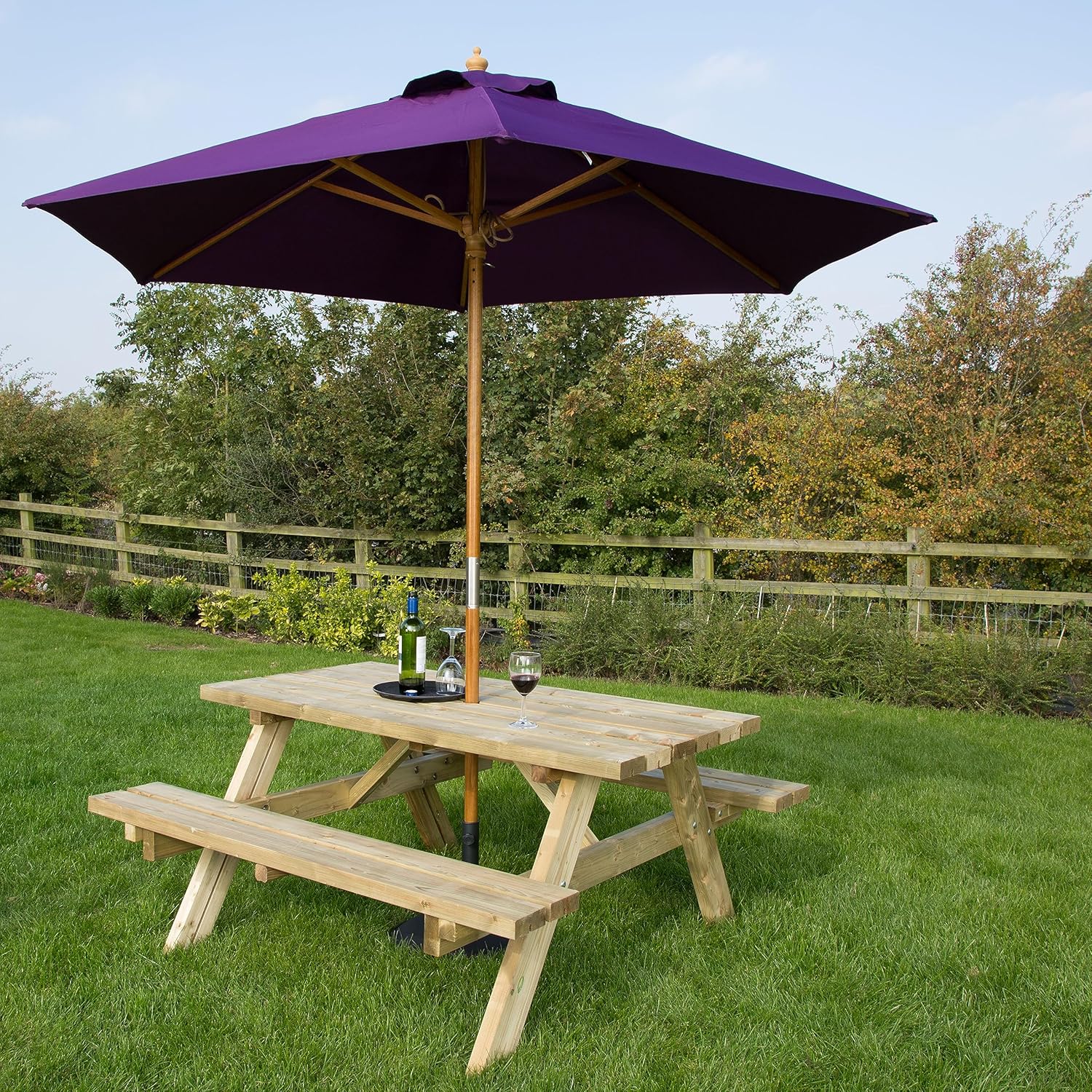 6 Seater Wooden Picnic Table Bench Set w/Fold Up Seats