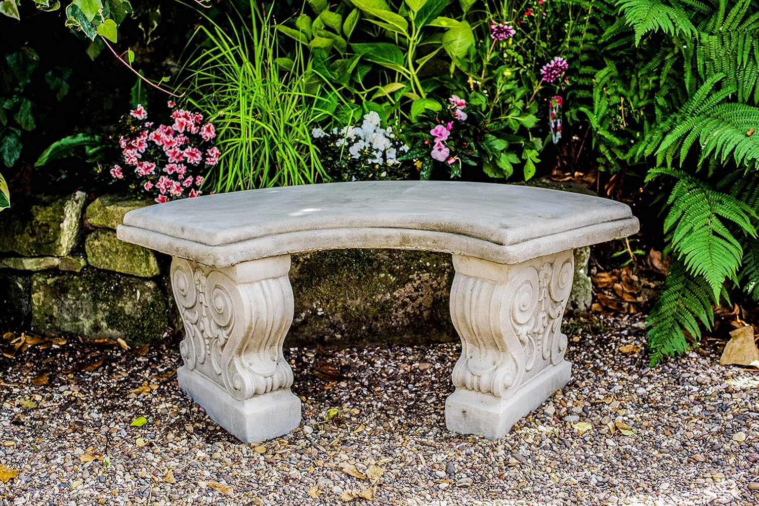 Stone Garden Bench Curved Georgian Style Outdoor Patio Seat