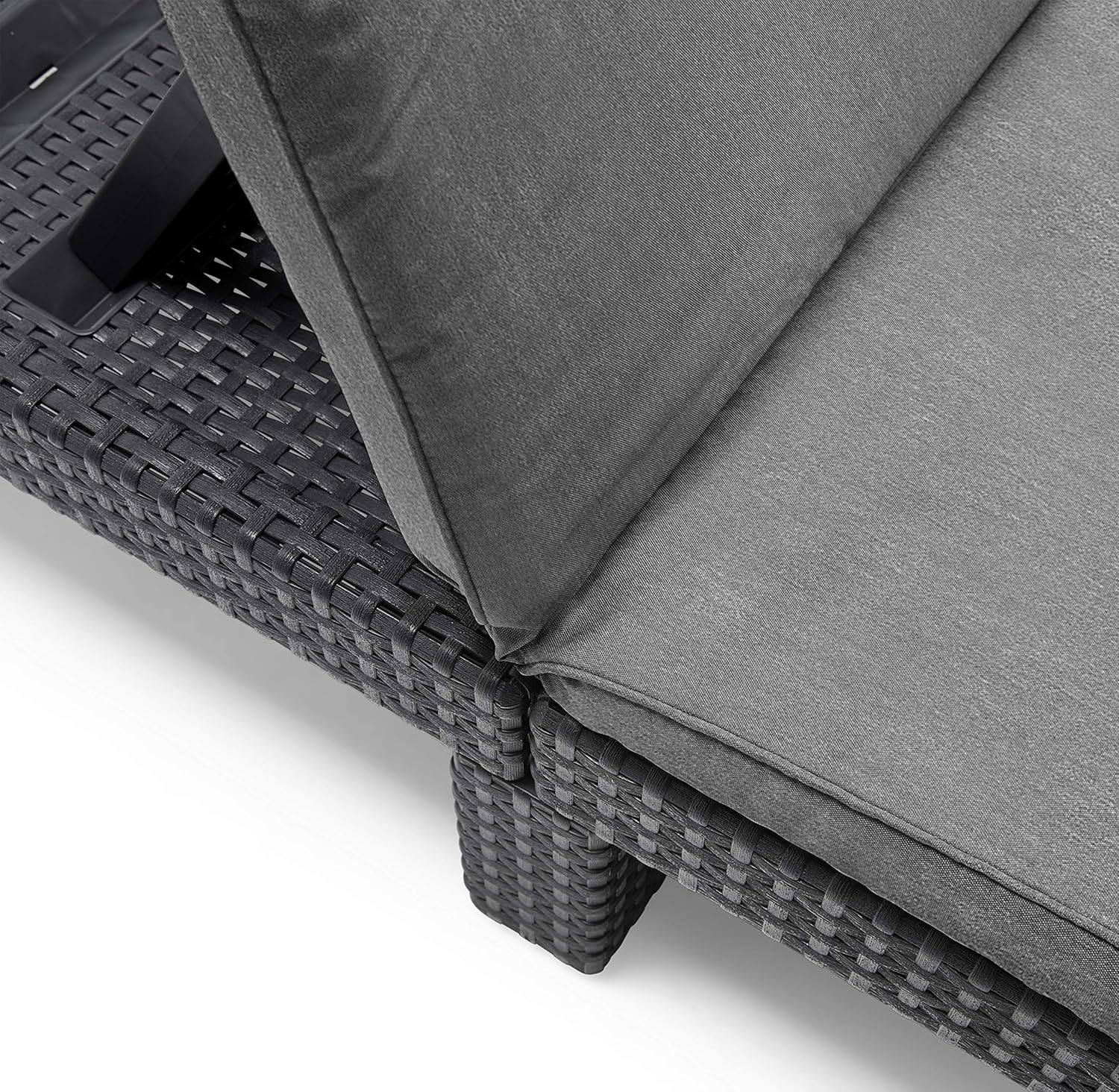 Rattan Effect Sun Lounger Adjustable Headrest Cushion Grey