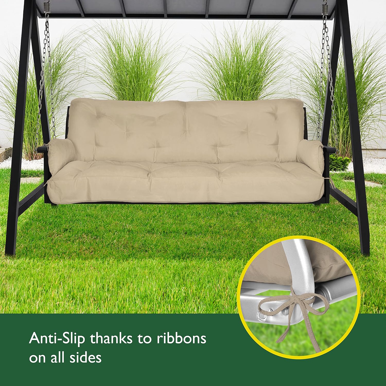3 Seater Garden Swing Seat Cushion 180x50x8cm Beige