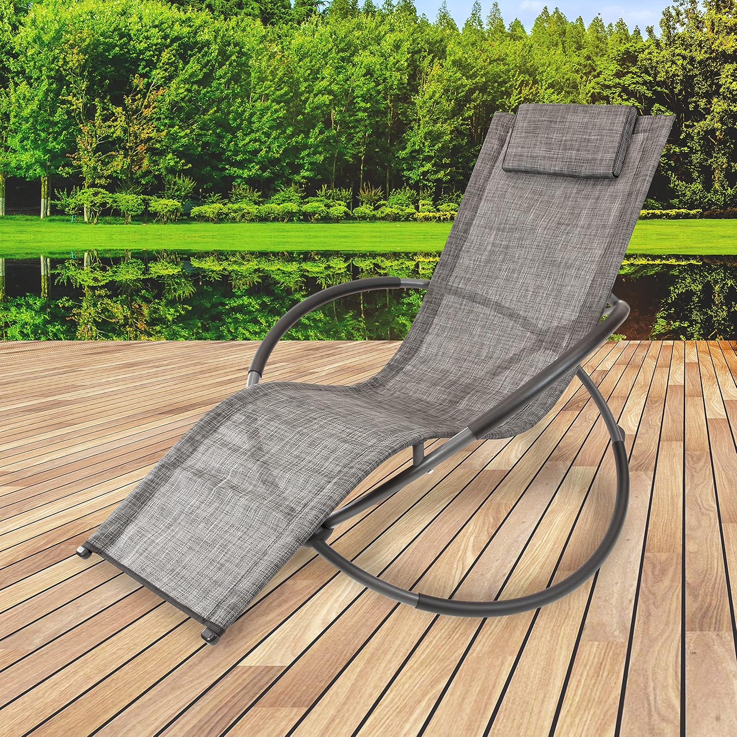 Rocking Moon Chair Zero Gravity Sun Lounger Grey