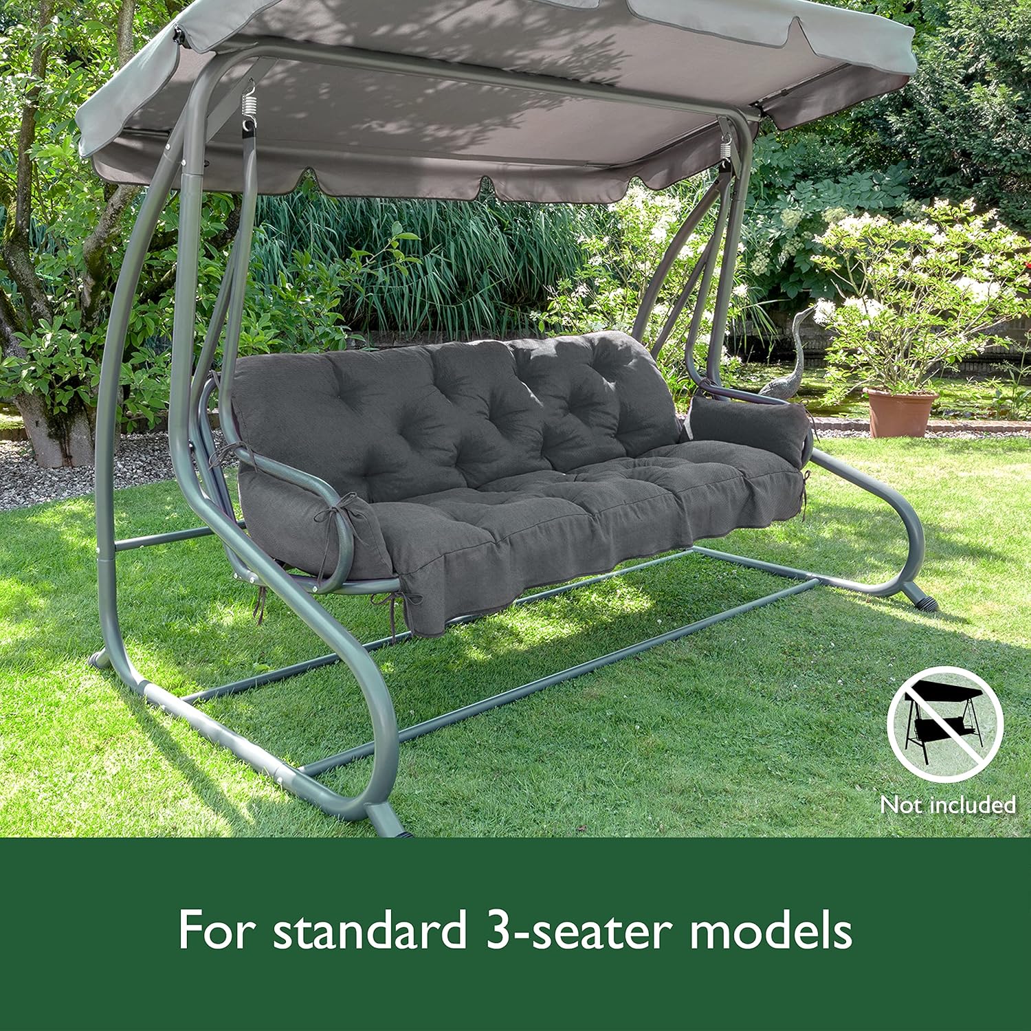 3 Seater Garden Swing Seat Cushion 180x50x8cm Grey
