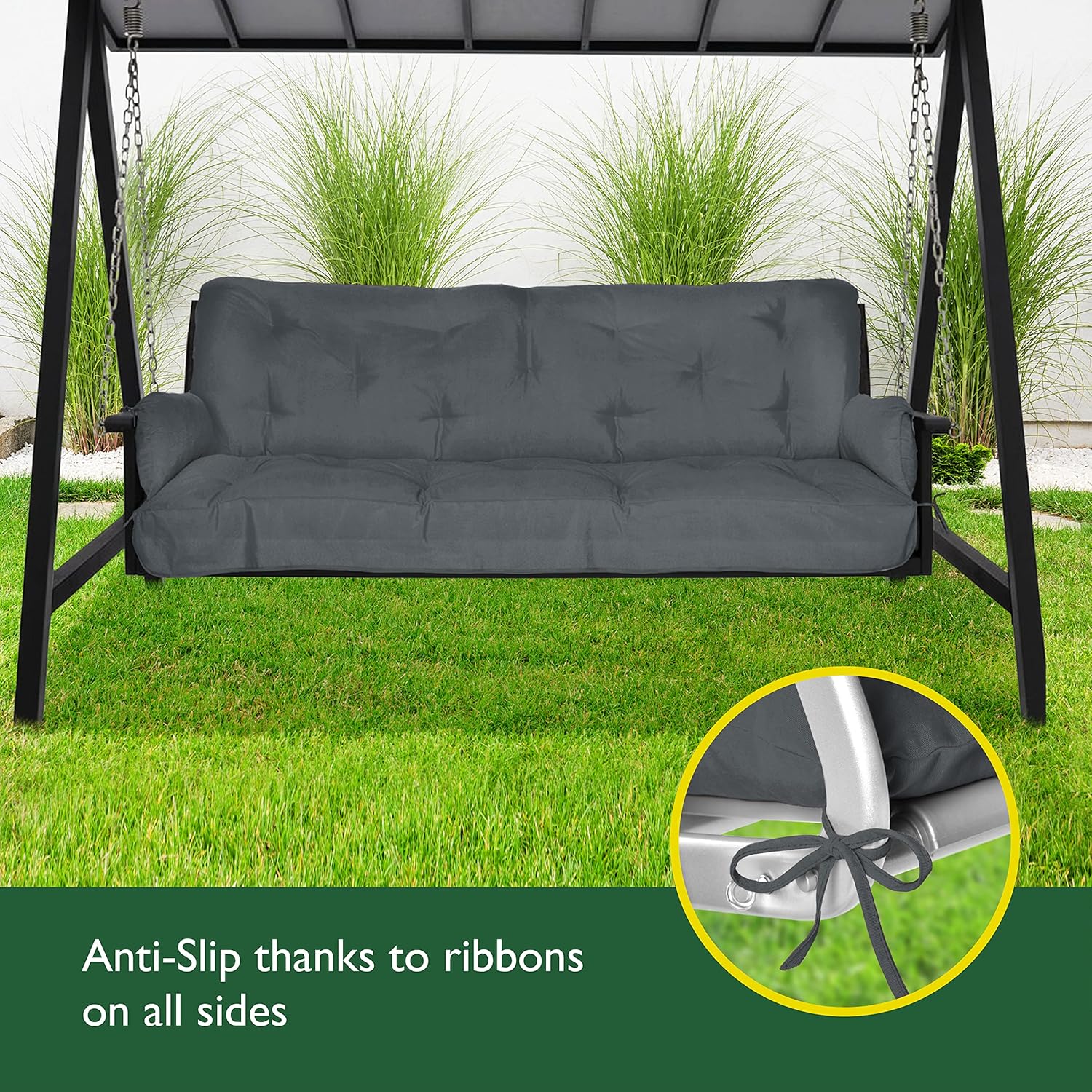 3 Seater Garden Swing Seat Cushion 180x50x8cm Grey