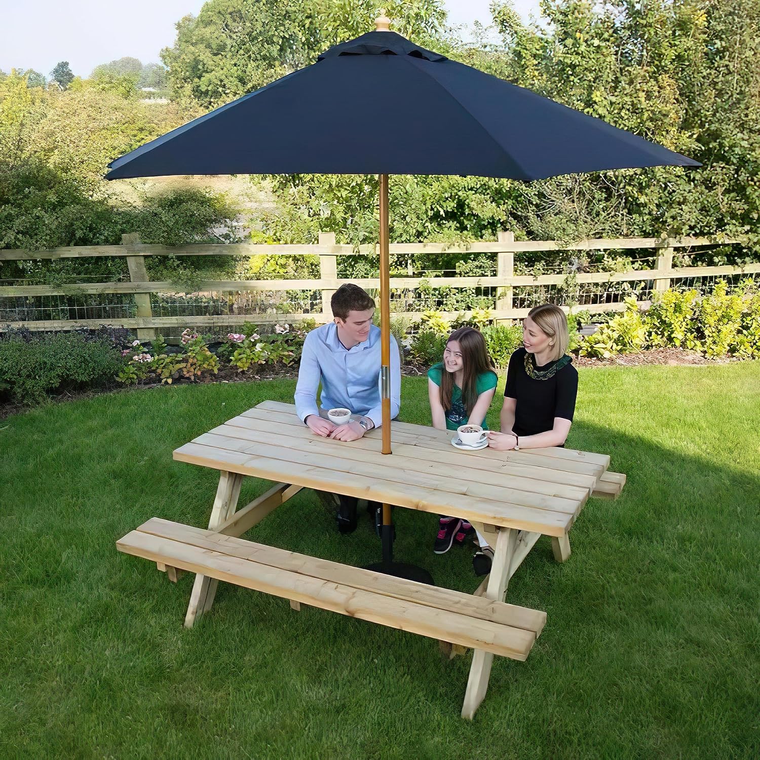 8 Seater Heavy Duty Wooden Picnic Table w/Fold Up Seats