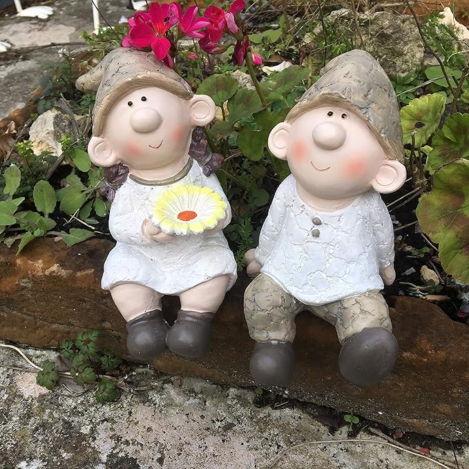 Garden Elf Gnome Ornament Set Sitting Resin Fairy Statues Decor