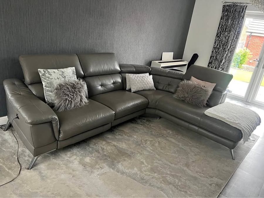Large Grey/Mushroom Leather Corner Sofa (PTP)