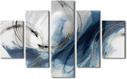 Abstract 5 - Piece Canvas Wall Art 60x40in Modern Indigo Blue Print - Kwikley