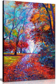 Abstract Autumn Forest Canvas Wall Art 18x12 Framed - Kwikley