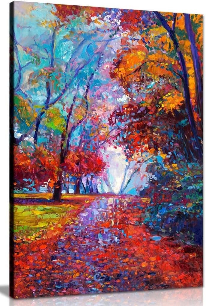 Abstract Autumn Forest Canvas Wall Art 18x12 Framed - Kwikley