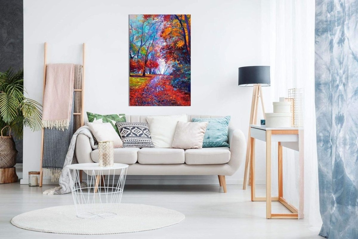 Abstract Autumn Forest Canvas Wall Art 18x12 Framed - Kwikley