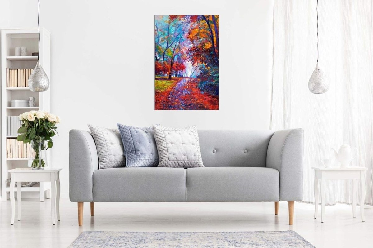 Abstract Autumn Forest Canvas Wall Art 18x12 Framed - Kwikley