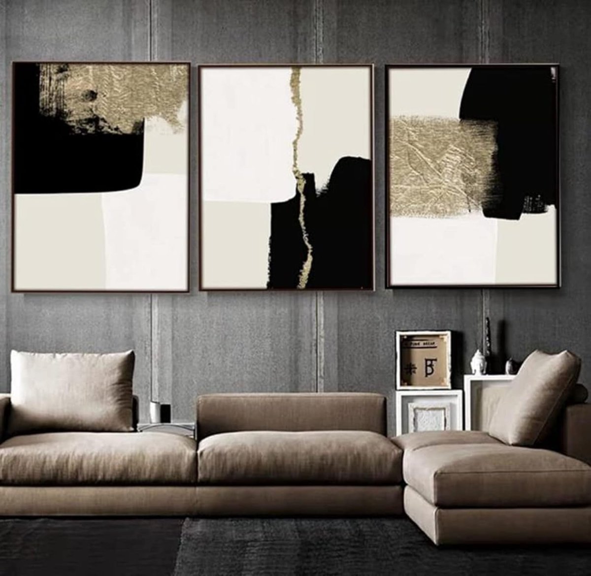 Abstract Black Gold Wall Art Set of 3 Large 50x70cm Prints - Kwikley
