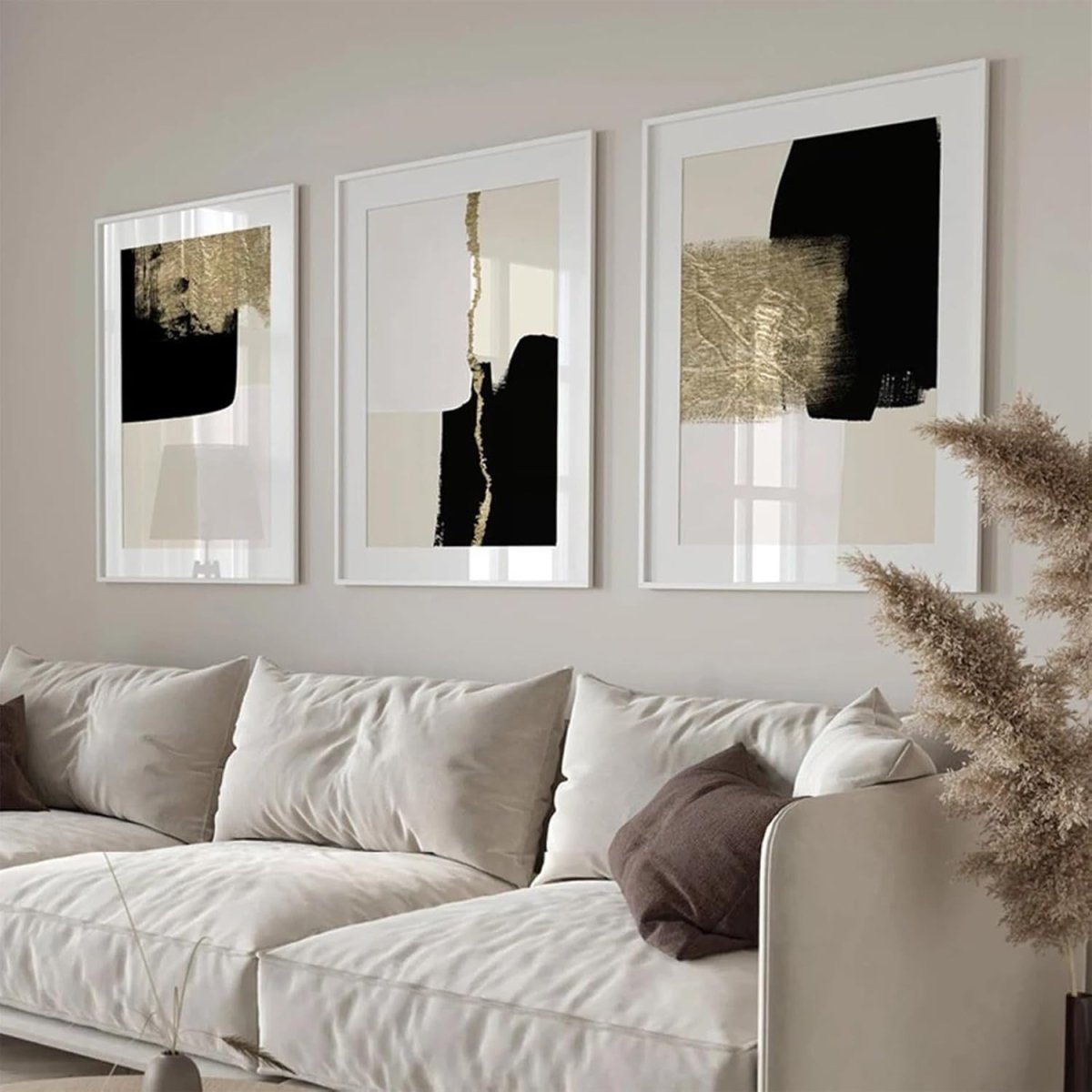 Abstract Black Gold Wall Art Set of 3 Large 50x70cm Prints - Kwikley