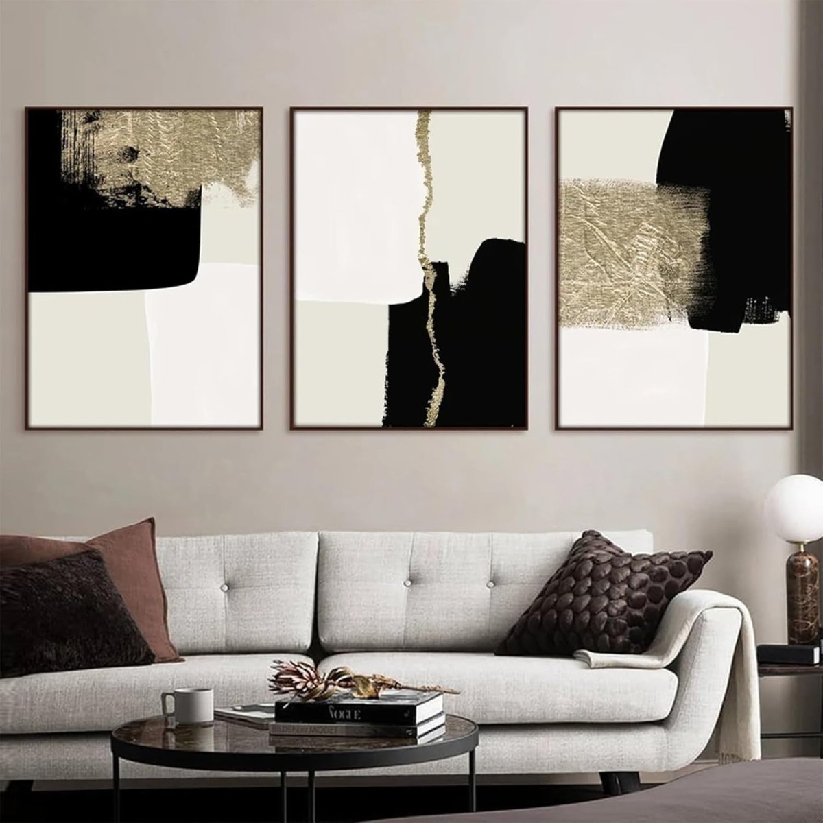 Abstract Black Gold Wall Art Set of 3 Large 50x70cm Prints - Kwikley