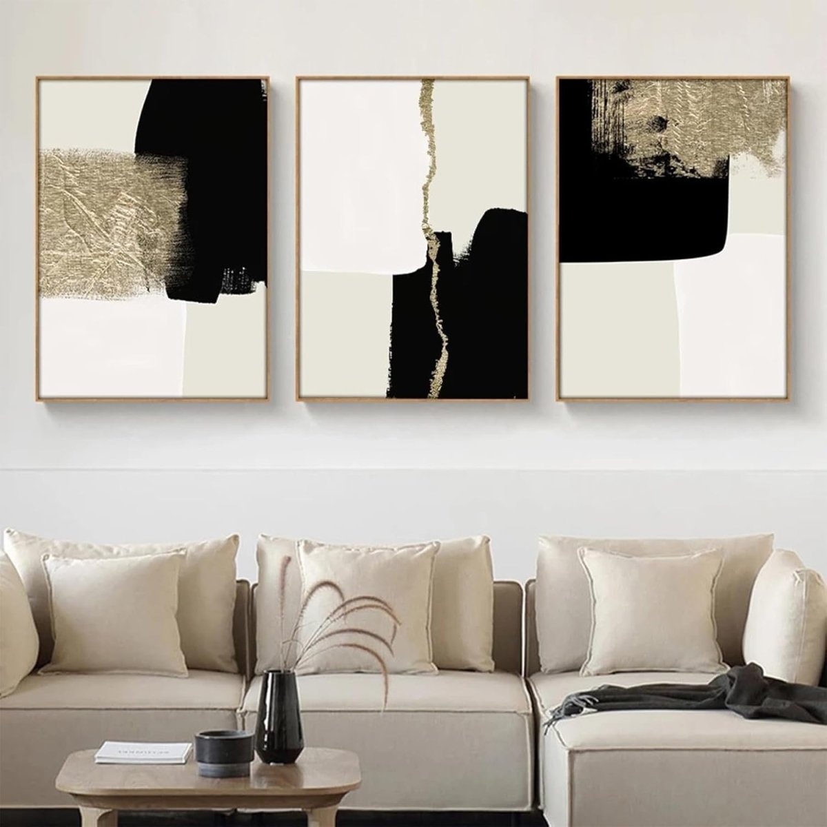 Abstract Black Gold Wall Art Set of 3 Large 50x70cm Prints - Kwikley