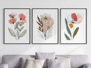 Abstract Flower Line Art Prints Set of 3 A4 Botanical Wall Art - Kwikley