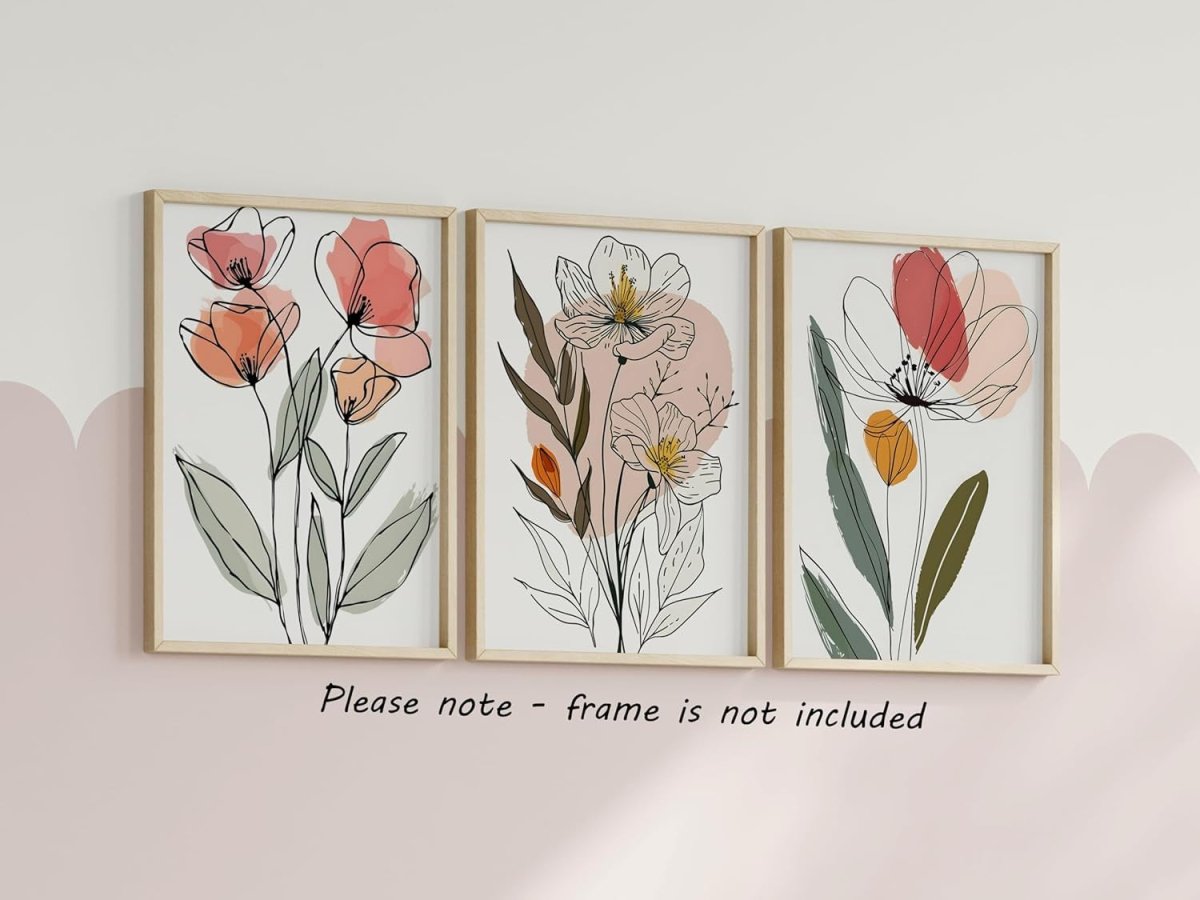 Abstract Flower Line Art Prints Set of 3 A4 Botanical Wall Art - Kwikley
