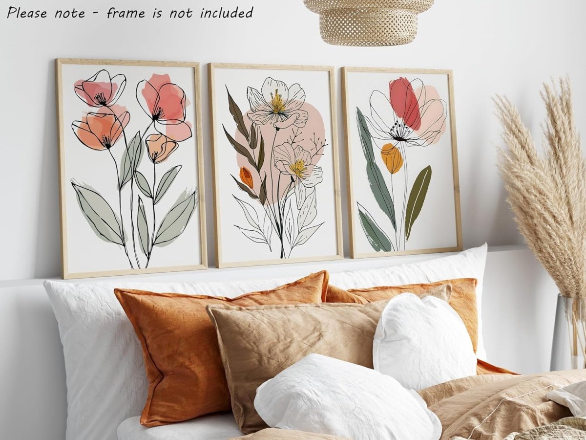 Abstract Flower Line Art Prints Set of 3 A4 Botanical Wall Art - Kwikley