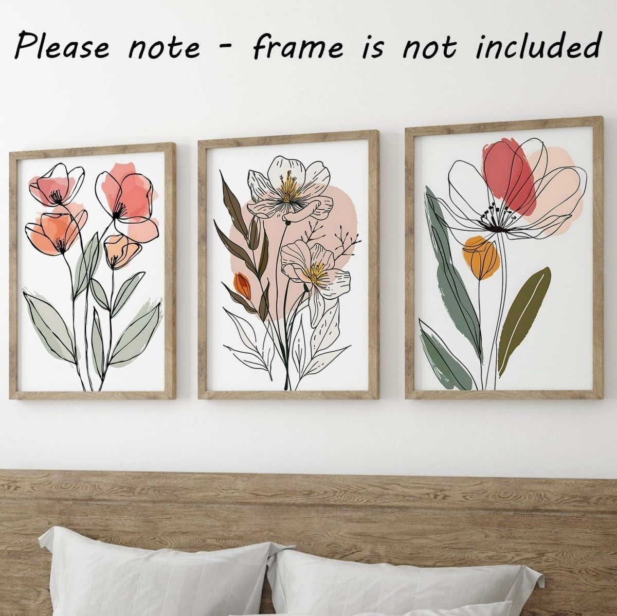 Abstract Flower Line Art Prints Set of 3 A4 Botanical Wall Art - Kwikley