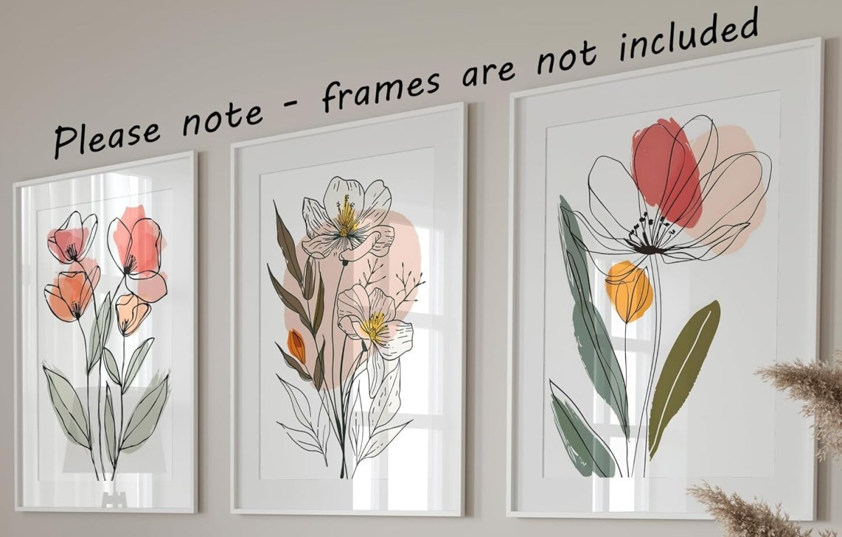Abstract Flower Line Art Prints Set of 3 A4 Botanical Wall Art - Kwikley