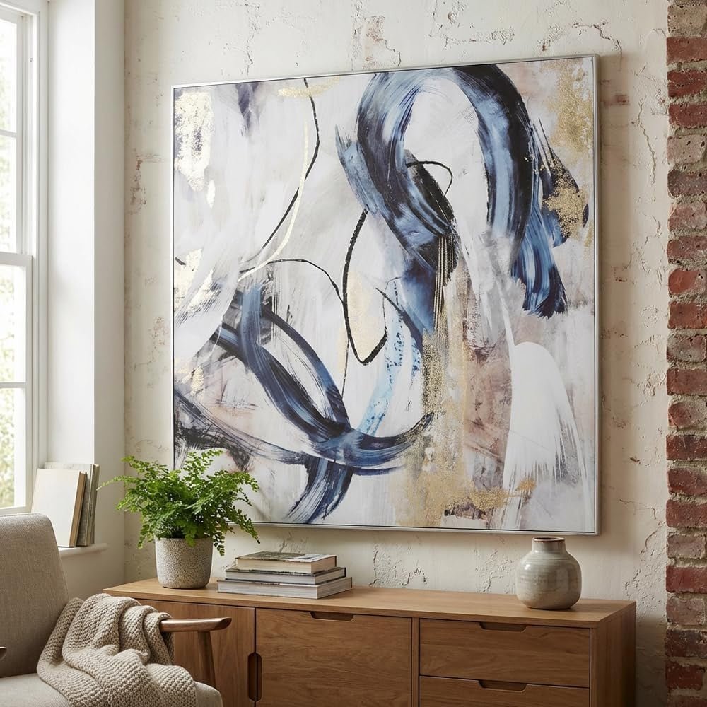 Abstract Framed Canvas Wall Art 80x80cm Gold Foil - Kwikley