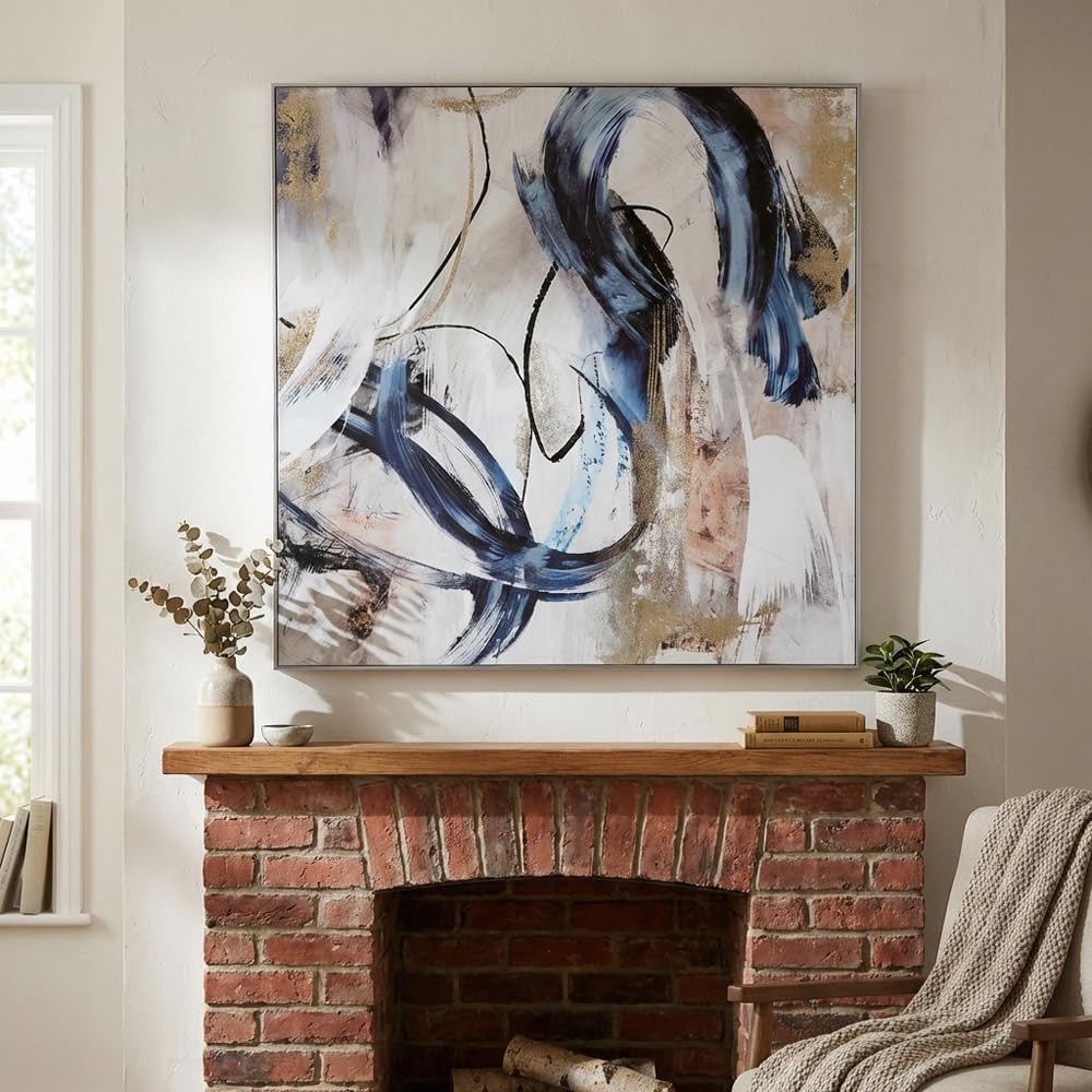 Abstract Framed Canvas Wall Art 80x80cm Gold Foil - Kwikley