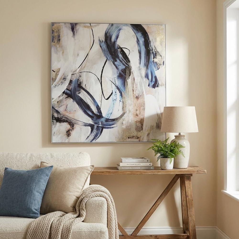 Abstract Framed Canvas Wall Art 80x80cm Gold Foil - Kwikley