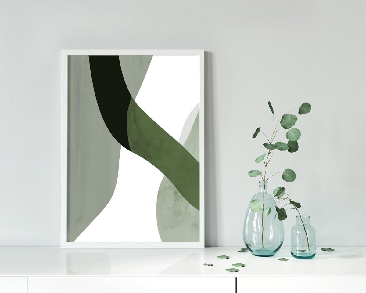 Abstract Sage Green Wall Art Set of 3 Unframed A3 Prints Modern Decor - Kwikley