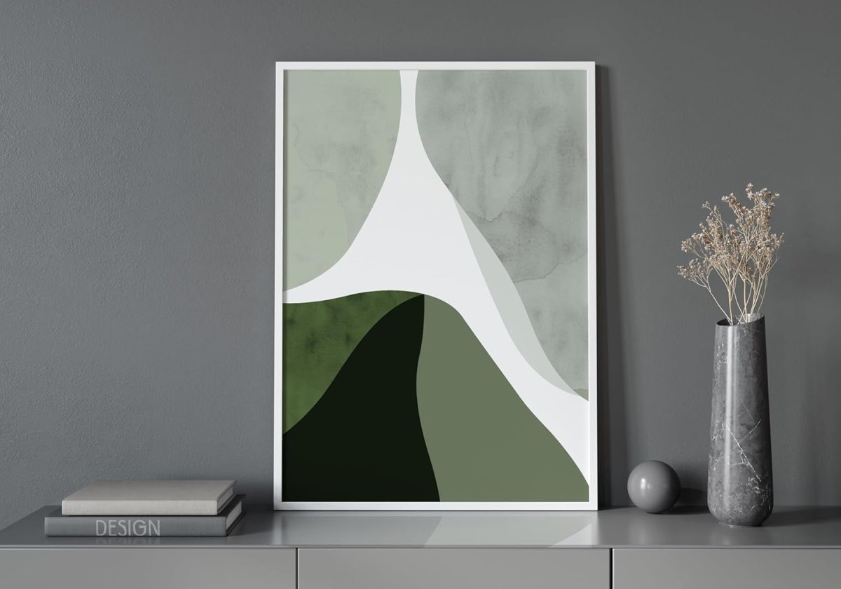 Abstract Sage Green Wall Art Set of 3 Unframed A3 Prints Modern Decor - Kwikley
