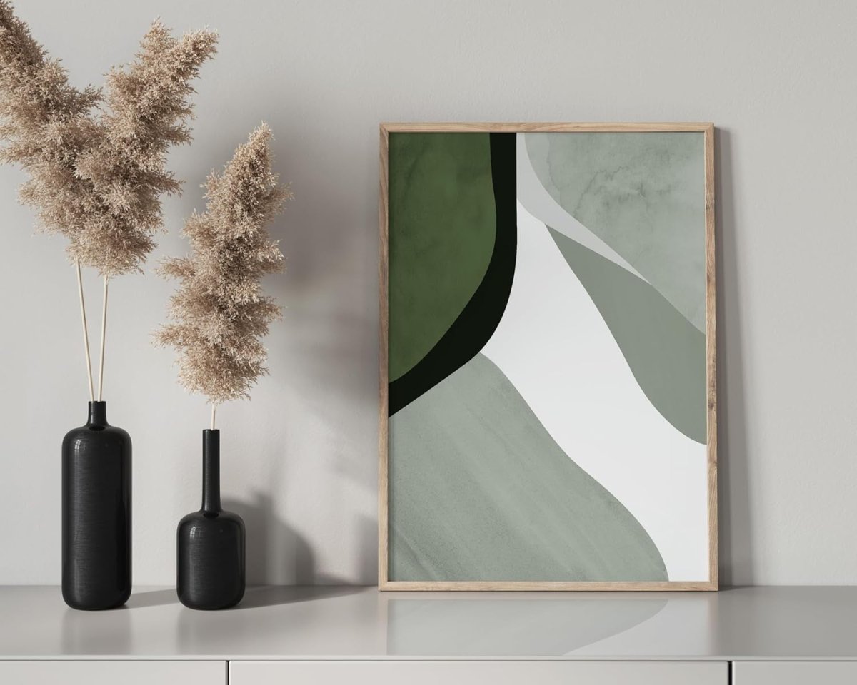 Abstract Sage Green Wall Art Set of 3 Unframed A3 Prints Modern Decor - Kwikley