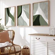 Abstract Sage Green Wall Art Set of 3 Unframed A3 Prints Modern Decor - Kwikley