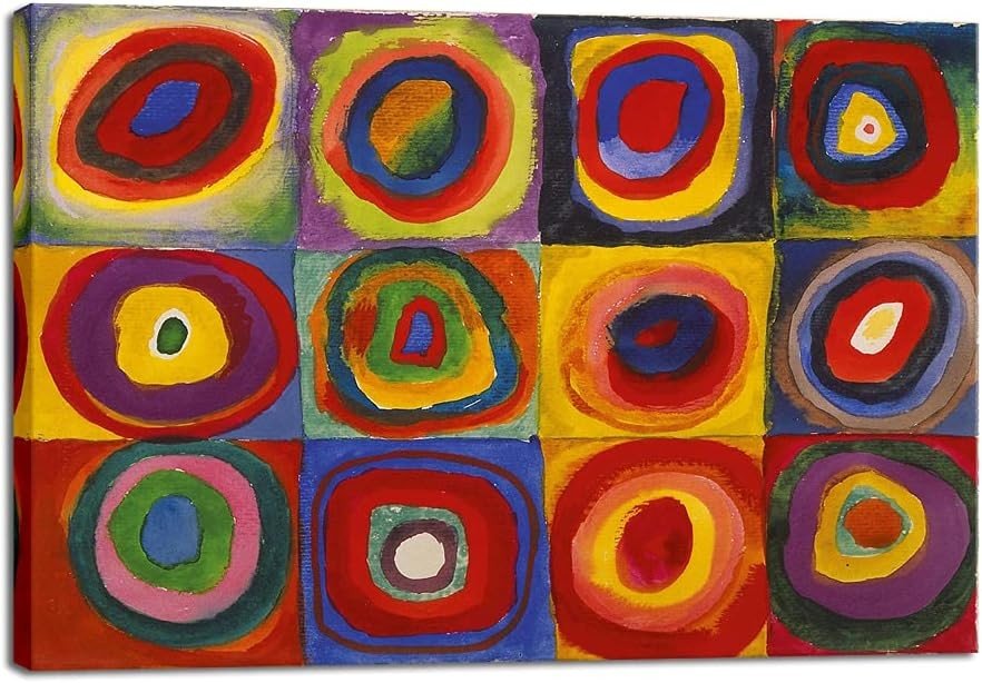 Abstract Squares Concentric Circles Canvas Wall Art Print - Kwikley